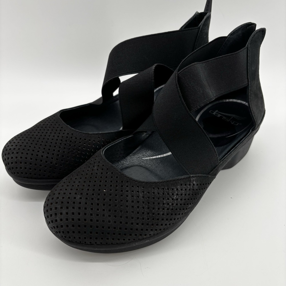 Dansko Laura Perf Wedge Comfort Pumps Womens 9 EU 39 Black Nubuck Back Zip